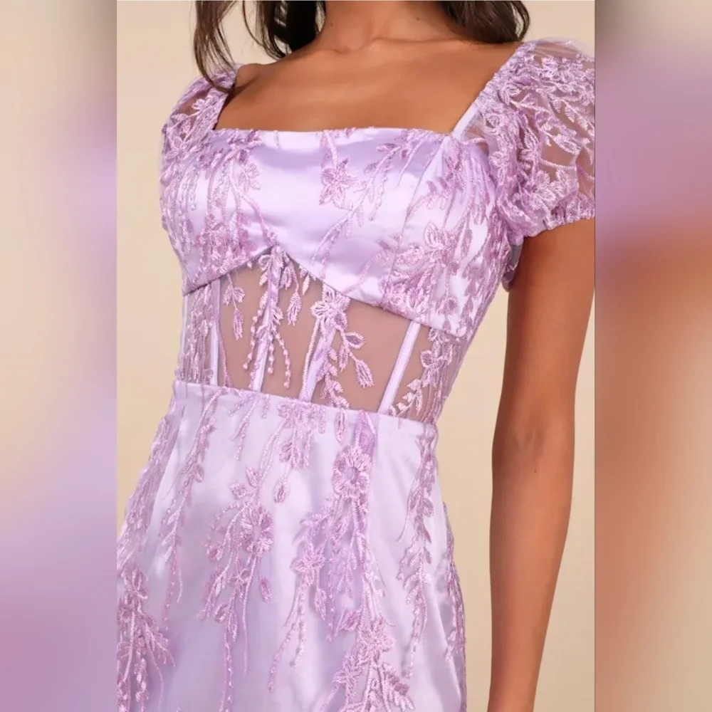 Lulus Seriously Cute Lavender Floral Embroidered Mesh Puff Sleeve Mini Dress